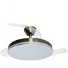 DRW Ventilatore da soffitto con 3 pale retrattili in metallo e acrilico con luce in velluto pelle 53x106x106 cm