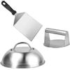 Relaxdays Set Relaxdays per smash burger, 3 pz., argento | Pressa per burger con campana per fondere e spatola da grill, patty maker, acciaio inox
