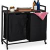 Relaxdays Scaffale Portabiancheria, Mobile 2 Scomparti Estraibili, Mobiletto da Bagno, Design Industriale, Nero Marrone