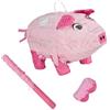 Relaxdays Pinata Maiale, con Bastone e Maschera, per Feste e Compleanni, Rosa, 25x20x43 cm
