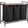 Relaxdays Wäschesammler con 3 cesti Estraibili, con ripiano, HLP 72x92,5x33 cm, cestello in Metallo, Marrone/Nero