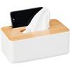 Relaxdays Contenitore Fazzoletti, Salviettine Igieniche, Bagno e Cucina, 10x23x13 cm, Plastica e bambù, Naturale Bianco