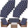 Newwiee 12 Pcs Patio Stretch Outdoor Cushion Covers Sofa Couch Covers Replacement Couch Slipcover for Sofa Seat Chair Porch Patio Furniture Protector, Flexibility and Washable(Moroccan,Navy Blue)