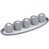 Relaxdays Portacandele Decorativo con Vassoio, 5 Porta-Tea Light e Sabbia, per Il Tavolino e Il Salotto, Grigio Bianco, Poliresina, 7,5 x 50,5 x 18,5 cm