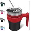 BJPKPK Bicchiere con manico e cannuccia, 300 ml, in acciaio inox, con coperchio, tazze da caffè isolate, motivo luna di sangue