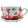 Dekohelden24 Vaso per fiori, vaso per piante, fioriera, vaso per fiori, con manico in ceramica, motivo: tulipano mare, 20 x 15 x 12 cm