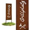 Relaxdays Decorazione da Giardino, Area Barbecue, HB: 85 x 28 cm, palo per Esterno, Rustico, Effetto ruggine