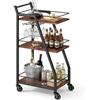 Relaxdays Carrello da Cucina 3 Ripiani, portabicchieri, Stile Industriale, su Ruote, HBT 83x39x29