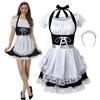 maxToonrain Set di costumi da cameriera francese da donna, per cosplay, feste, Halloween, giochi di ruolo, cosplay (nero, 4 pezzi, XL-2XL)
