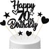 Conruich Decorazione per Torta di Compleanno 70 anni Uomo Donna, Cake Topper Happy 70th Birthday Nero, Torta Torta Stella Cuore Nero per Decorazione Festa 70 anni Compleanno Donna Uomo