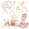 W Rxkiocs 5 Pezzi Cake Topper in Legno Prima Comunione Personalizzato Baby Shower Gender Reveal Oh Baby Torta