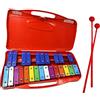fuzhik Glockenspiel Professional Diatonico a 25 Tasti Metallofono, Per Uno Strumento Musicale, Aggiornamento Xilofono, Con Due Martelli (Rosso)