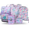 Baagl Set di 5 zaini per la scuola Ergo per la prima classe, astuccio, sacca da ginnastica, grembiule, borsa per il seno), zaino per la scuola elementare, zaino ergonomico per la scuola, 19 l, candy