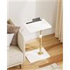 HEYZOEY Tavolino a forma di C regolabile in altezza, per divano, girevole a 360°, piccolo, 40 x 30 x (45 - 81), in legno, per camera da letto, soggiorno, ufficio (bianco oro)