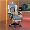 ALFORDSON Sedia Gaming Massaggiante, Sedia Gamer con Poggiapiedi Telescopico, Poltrona Ergonomica da Ufficio con Cuscino Lombare & Poggiatesta Regolabili, Regolabile 90-150°, Tessuto(Grigia splicing)
