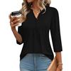 IECCP Camicia da donna a maniche a 3/4, con scollo a V, tunica, estiva, casual, elegante, con abbottonatura, Nero , XXL