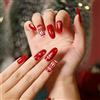 Carufin 24 Pz Neve Albero di Natale Checker Rosa Linea Francese Unghie False Acrilico Nail Pressa su Unghie Balletto Unghie False per Donne Ragazze (A)