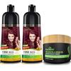 Herbishh Combo Pack-2pcs Herbishh Hair Color Shampoo for Gray Hair+ 1pc Argan Intense Hair Mask - Colors Hair in Minutes - Long-lasting color- 500 Ml -Stimulates Dry Frizzy Hair (Wine Red)