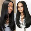 WIGNEE Parrucca lunga liscia a U Parrucca - Yaki Straight Sintetica Mezza Parrucca con gradini, Clip In, Glueless, per donne nere, 24 pollici (Nero)