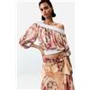 Desigual, blusa senza spalline stampata, Rosso, L