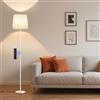 SIBRILLE Lampada da Terra Salotto, 9W con Telecomando, 3000K-6000K Lampada da Lettura LED con E27 Lampadina, Lampade da Terra per Camera da Letto e Ufficio, Paralume in Lino, Palo Bianco