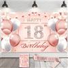 Toctax Striscione Buon Compleanno 18° Compleanno Decorazioni Set per Ragazza con Fascia, Biglietti di Auguri, Gadget per Festa 18 Anni, Birthday Party Decor Kit