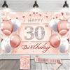 Toctax Striscione Buon Compleanno 30° Compleanno Decorazioni Set per Donna con Fascia, Biglietti di Auguri, Gadget per Festa 30 Anni, Birthday Party Decor Kit