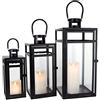 TRIROCKS Set di 3 Lanterne Decorative in Metallo, Grande Porta Candela Appeso per Esterno 48/38/30 cm con Vetro Temperato per Decorazioni Casa, Giardino (Nero Opaco)