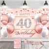 Toctax Striscione Buon Compleanno 40° Compleanno Decorazioni Set per Donna con Fascia, Biglietti di Auguri, Gadget per Festa 40 Anni, Birthday Party Decor Kit