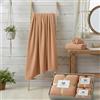 B O S A L O N I Set 3 Asciugamani HOME in Pile Corallo Super Morbidi e Assorbenti | 1 Telo Bagno 70x140 + 2 Asciugamani 35x75 | Set Bagno Elegante, Confezione Regalo (Marrone)