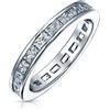Bling Jewelry Semplice Anello Eternità Impilabile con Zirconi Cubici Canale Taglio Principessa per Donna in Argento Sterling .925 2MM