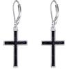YFN Croce Argento Sterling Nero Tormalina Orecchini Croce Pendenti Gioielli Regali per le Donna