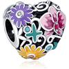 Annmors Ciondolo Argento Sterling 925 Charm Bead Compatibile Bracciale e Collane Europei Colorful Flower Charms Perline zirconi Natale,San Valentino,festa della mamma,regalo per donne e ragazze