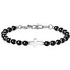 GAVU Bracciale Croce da Uomo con Perline di Tormalina Nera, Bracciale da Uomo Pietre Naturali con Charm Croce, Regalo Cresima