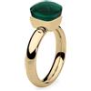 Qudo Firenze Anello in acciaio inossidabile color oro con pietra verde (smeraldo), Acciaio inossidabile, Cristallo