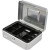 HMF Cassetta portavalori con chiusura a chiave, cassa con inserto portamonete, 5 scomparti per monete | 25 x 18 x 9 cm | Argento