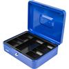 HMF Cassetta portavalori con chiusura a chiave, cassa con inserto portamonete, 5 scomparti per monete | 30 x 24 x 9 cm | Blu