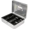 HMF Cassetta portavalori con chiusura a chiave, cassa con inserto portamonete, 5 scomparti per monete | 30 x 24 x 9 cm | Argento
