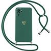 Oelrstfe Cover per Xiaomi Redmi Note 10S 4G con Cordino,Custodia Silicone Morbido Sottile con Motivo Cuore e Collana Laccio Tracolla,Antiurto Antigraffio Corda Collo Regolabile Protettiva Case,Verde
