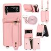 XMTON Custodia per Samsung Galaxy Z Flip 4 Crossbody con portafoglio [slot per schede] [cavalletto ad anello] Custodia in pelle di Alta Qualità Cover a tracolla per Samsung Galaxy Z Flip 4, Rosa