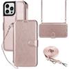 ELTEKER Custodia Cover per iPhone 13 Pro Max - Portafoglio a Libro in Pelle Con Cordino - Oro Rosa