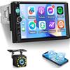 NHOPEEW Autoradio da 7 pollici Single Din - Autoradio 1 Din con CarPlay e Android Auto wireless, comandi al volante FM, USB/SD/AUX, visualizzazione YouTube online + telecamera di retromarcia