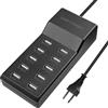 LEKEFETO LEKEFET - Caricatore USB multiuso, 50 W, 10 porte, connettore singolo 5 V/2,4 A/1 A, alimentatore USB, stazione di ricarica per iPhone iPad Galaxy Pixel Huawei - nero