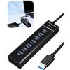 teasteam Hub USB 3.0 a 7 porte, multipresa USB con 1 m cavo per PC desktop, hub alimentato, trasmissione 5 Gbps, ricarica rapida, porta USB-C multipla per computer MacBook Mouse Tastiera Disco U ecc.