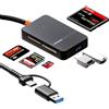 Qneneam Lettore di Schede Memoria, USB C USB3.0 Card Reader Multifunzione 6-in-1 per SD/microSD/Compact Flash/Memory Stick/TF, Compatibile con Windows MAC Linux Chrome OS, 5Gbps Hot Swap con Indicatori LED