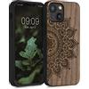 kwmobile Custodia Compatibile con Apple iPhone 13 Mini Cover - Back Case in Legno con Bumper in Silicone TPU - Sole Marrone Scuro