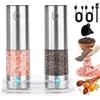 TAVADA Set macina sale e pepe elettrico,Macinapepe automatici,Macina spezie con macinino in ceramica regolabile con granulometria regolabile,acciaio inox,per cucina e barbecuegrana - Argento