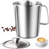 GOMETY Misurino in acciaio inox, 1500 ml, con coperchio, in acciaio inox 304, con manico e scala, lavabile in lavastoviglie, robusto schiumalatte per cucina, cottura, latte