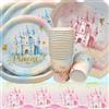 Doyomtoy Stoviglie per Feste di Castello,Doyomtoy Principesse Compleanno Decorazioni Piatti di Compleanno, Tazze, Tovaglioli per Bambini Compleanno Fata 20 Ospiti