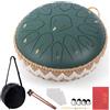 LOMUTY Steel Tongue Drum C Maggiore, 12 Pollici 30 cm 15 Note Handpan, Tamburo Lingua Acciaio per la Guarigione attraverso il Suono, Meditazione, Yoga, Rain Drum come Regalo, Verde